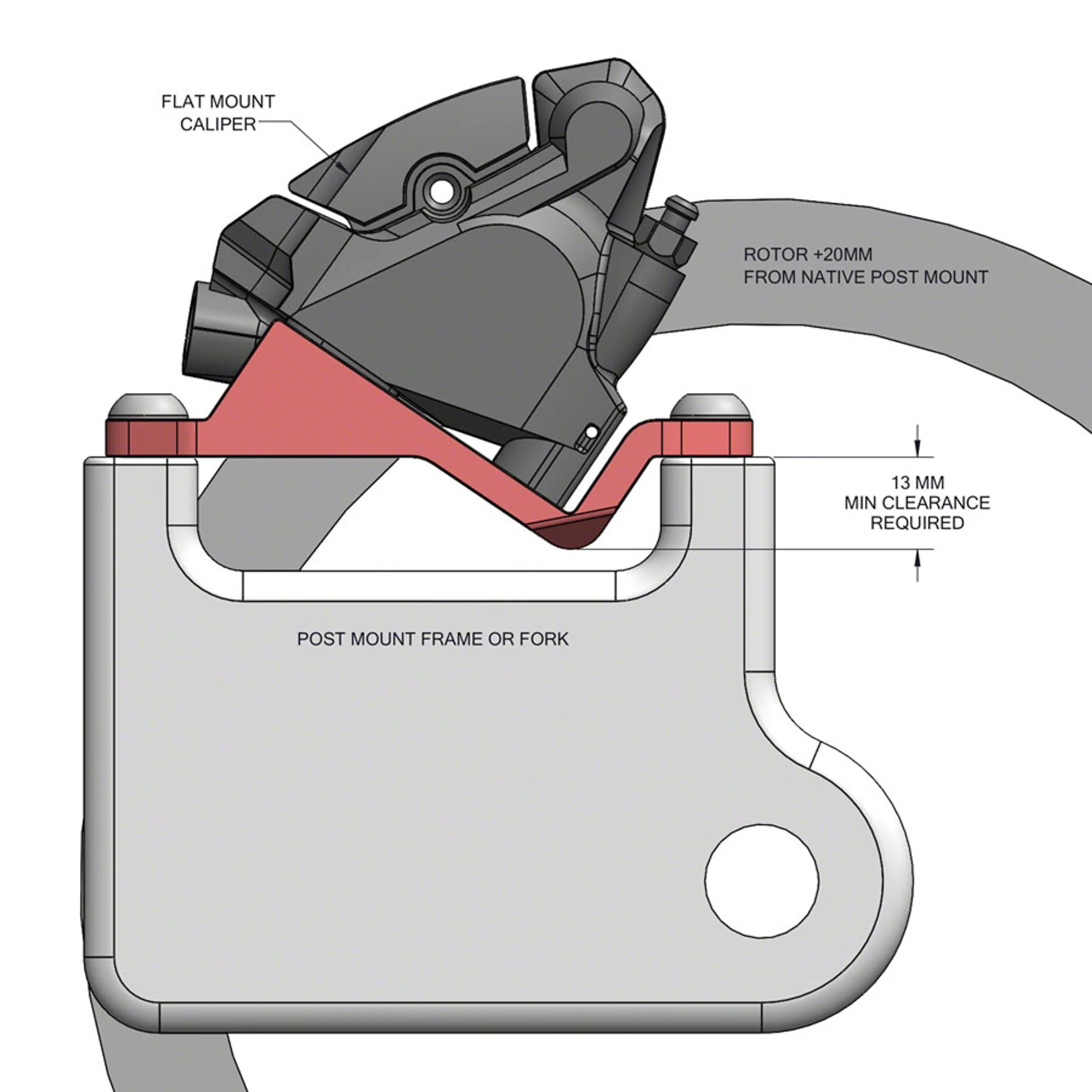 Disc Brake Adapter - Post to Flat Mount, +20mm - Image 2