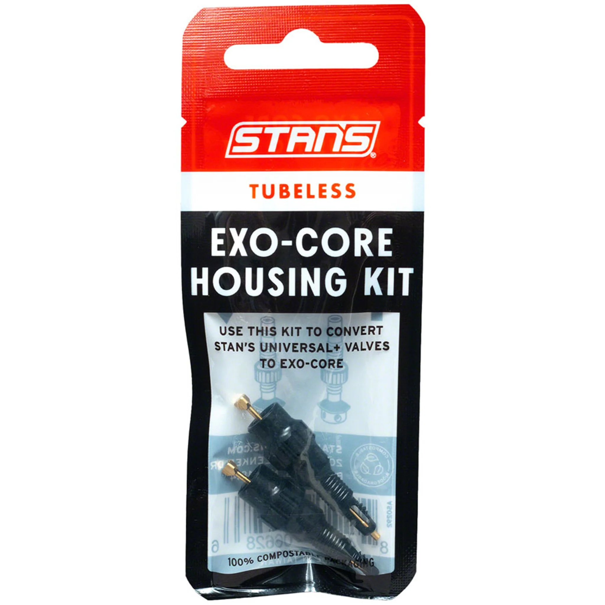 Stan's Tubeless Exo-Core Valve Stem Housing Kit - Alloy, Black, Fits Universal+ Valves, Pair - Image 2